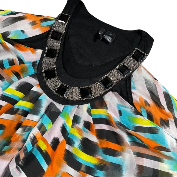 New Directions📌petite size small colorful sleeveless top beadwork around collar - Picture 6 of 12